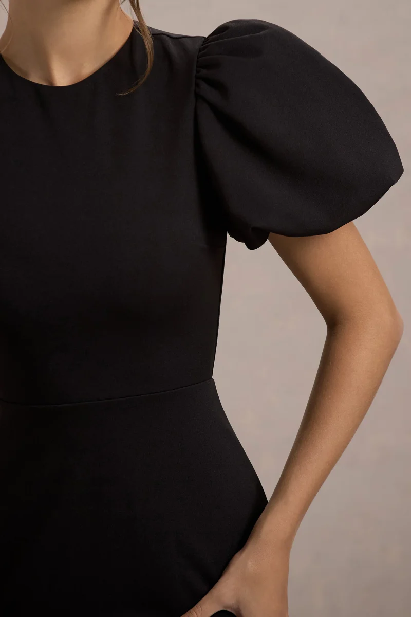 Love Letters | Vestido Largo Negro Con Mangas Farol - Imagen 8
