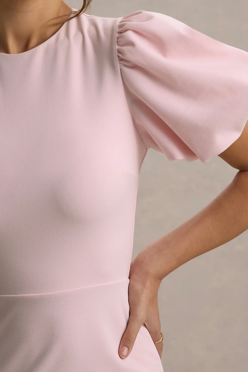 Love Letters | Vestido Largo Rosa Claro Con Mangas Abullonadas - Imagen 7