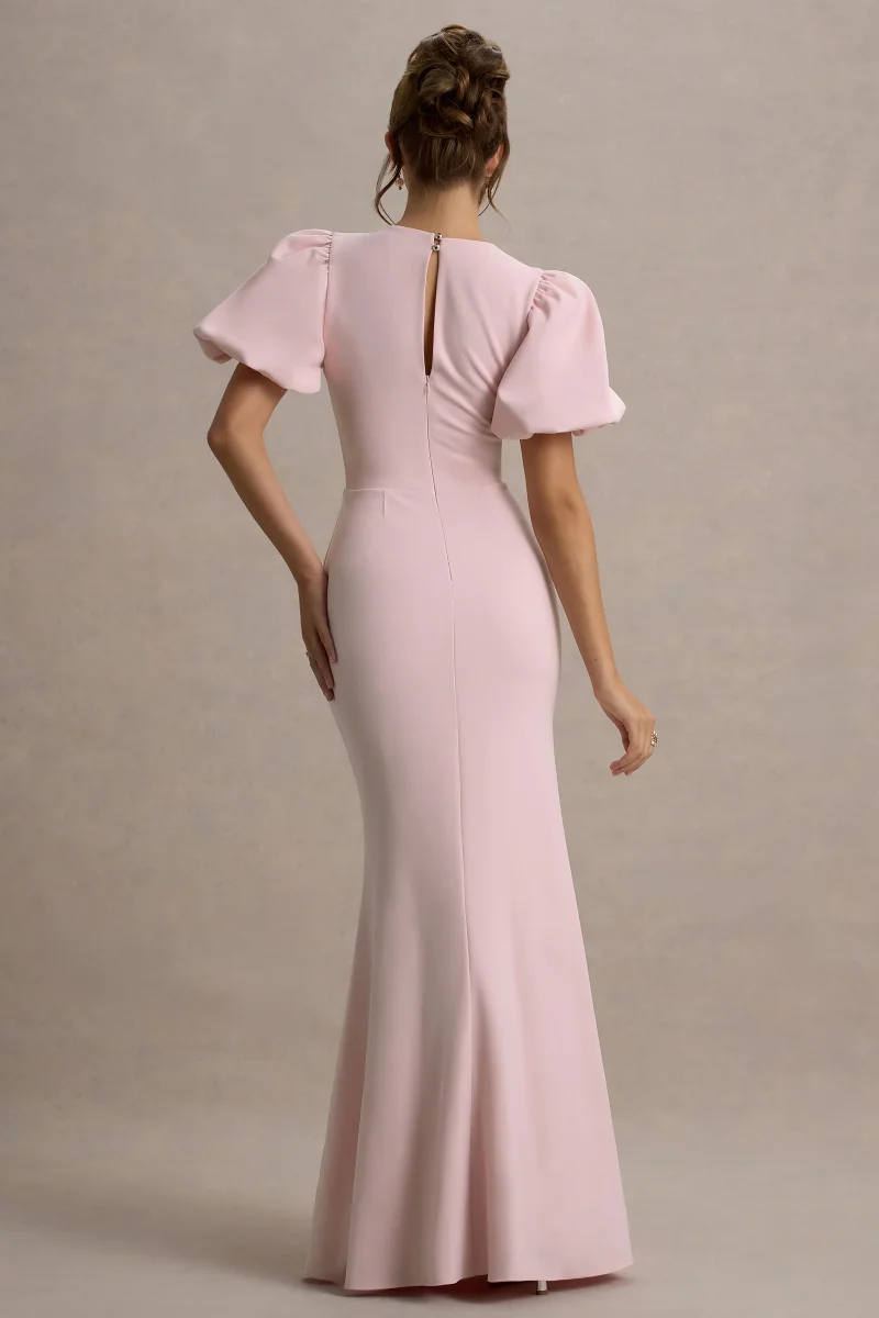 Love Letters | Vestido Largo Rosa Claro Con Mangas Abullonadas - Imagen 3