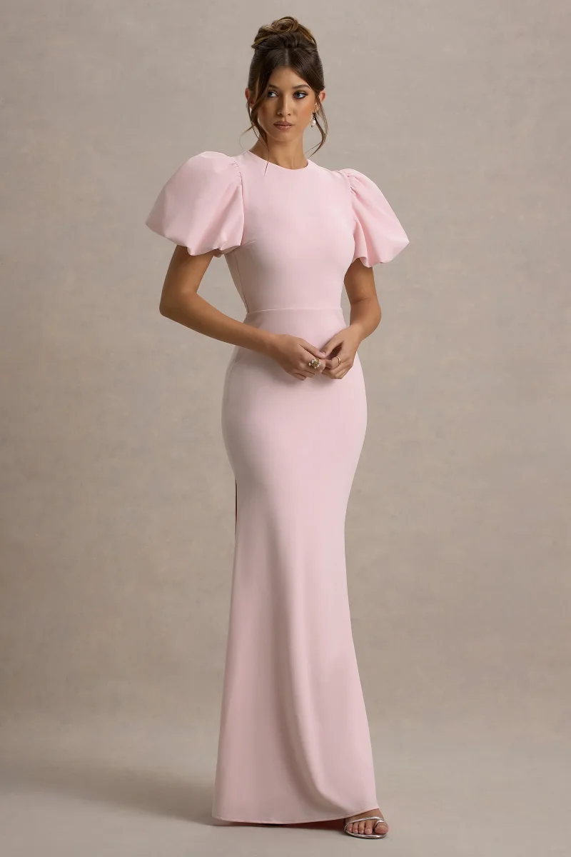 Love Letters | Vestido Largo Rosa Claro Con Mangas Abullonadas - Imagen 6