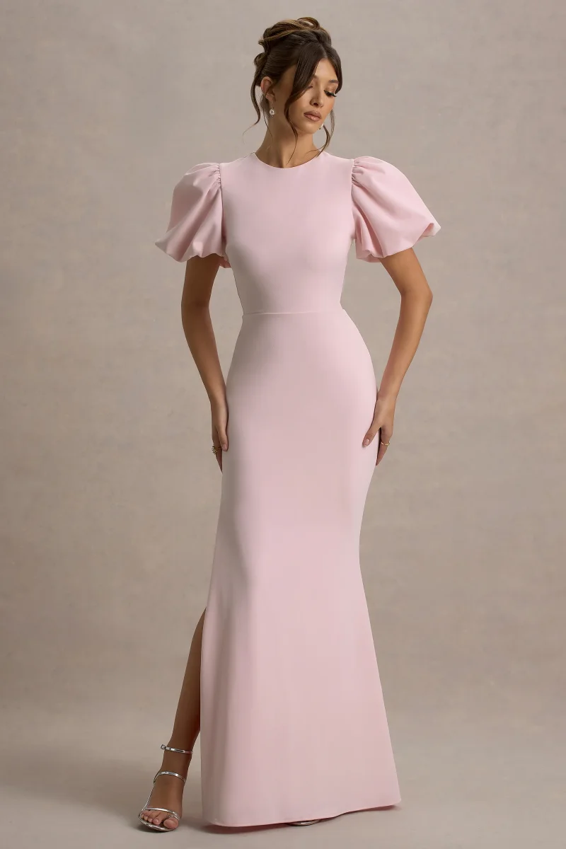 Love Letters | Vestido Largo Rosa Claro Con Mangas Abullonadas - Imagen 4