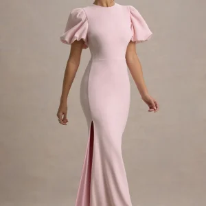 Love Letters | Vestido Largo Rosa Claro Con Mangas Abullonadas