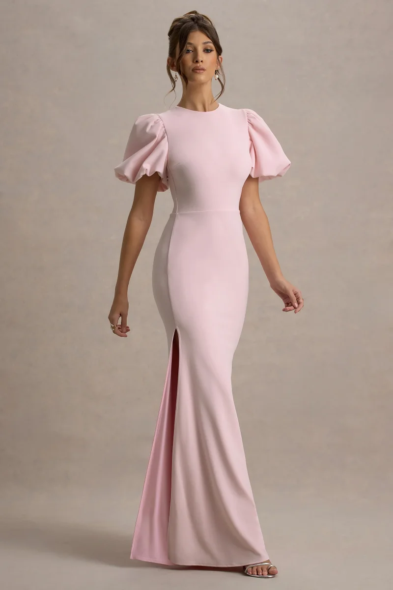 Love Letters | Vestido Largo Rosa Claro Con Mangas Abullonadas