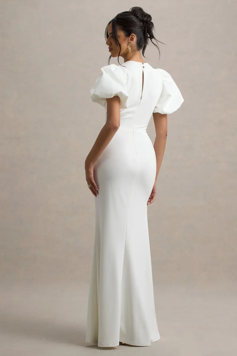 Love Letters | Vestido Largo Blanco Con Mangas Farol - Imagen 3