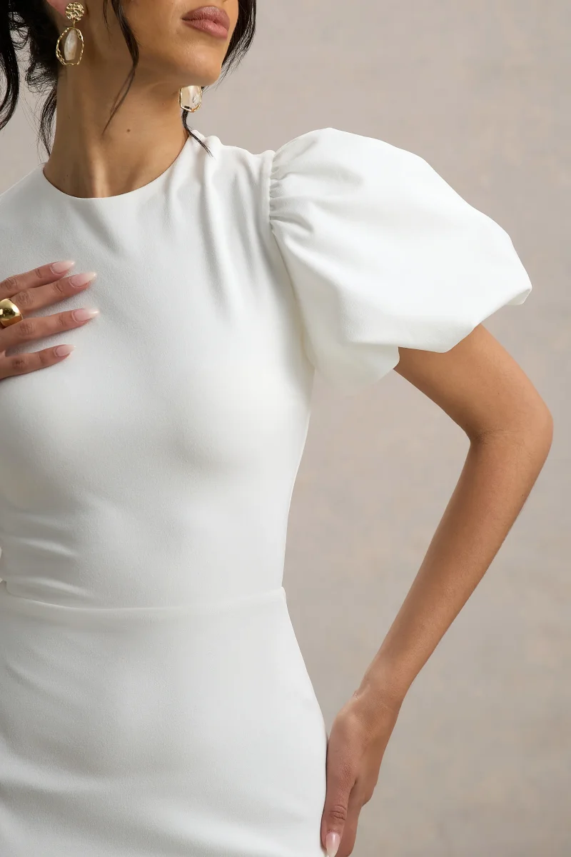 Love Letters | Vestido Largo Blanco Con Mangas Farol - Imagen 7