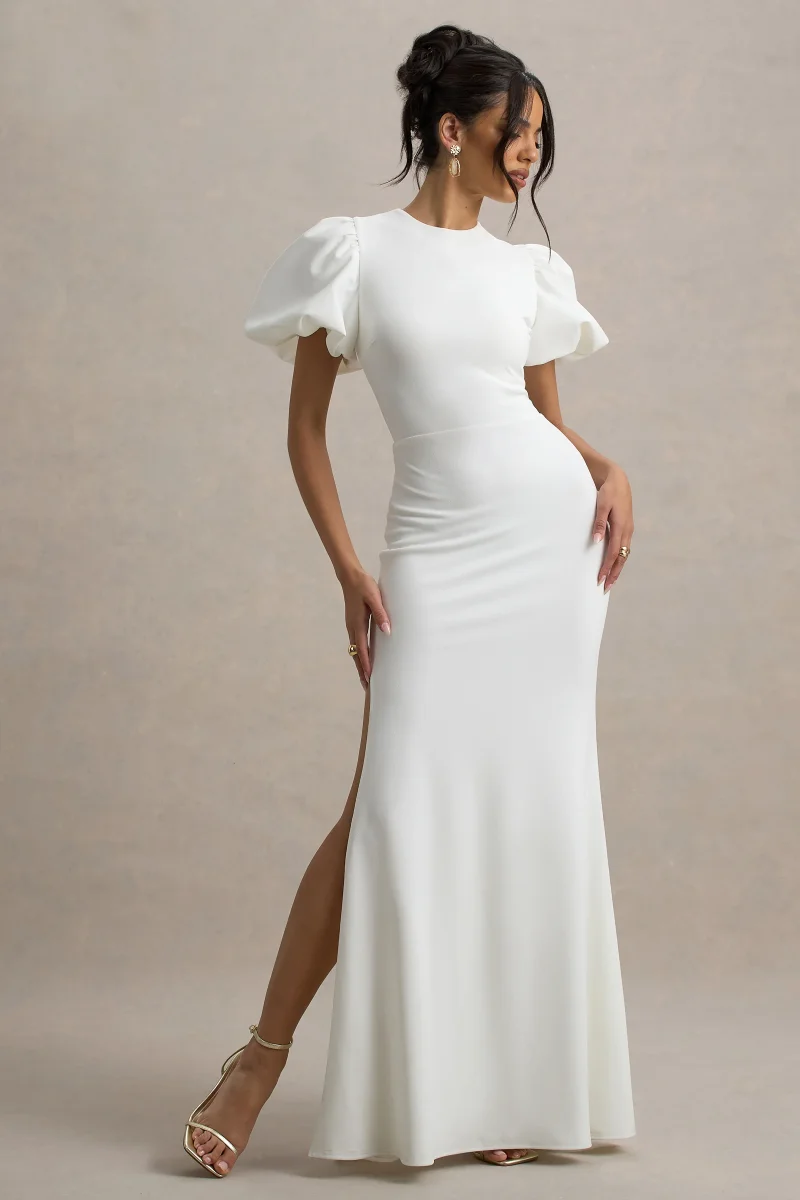 Love Letters | Vestido Largo Blanco Con Mangas Farol - Imagen 4