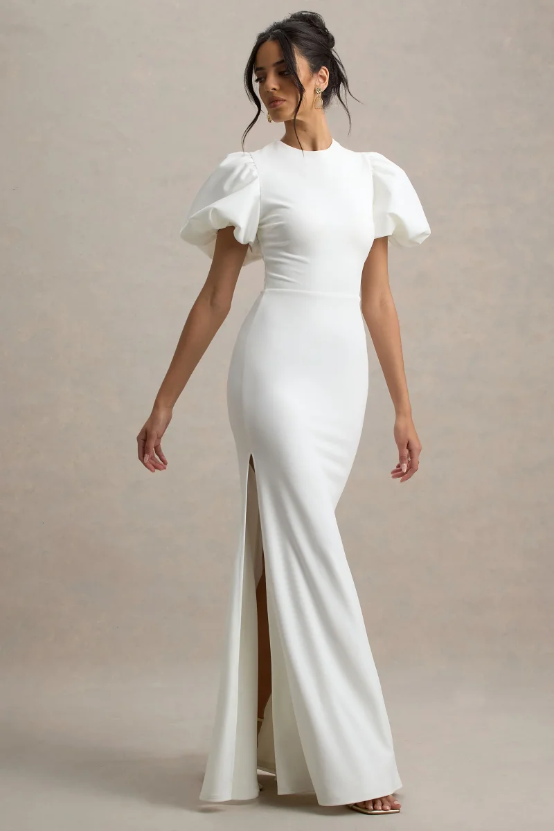 Love Letters | Vestido Largo Blanco Con Mangas Farol - Imagen 2