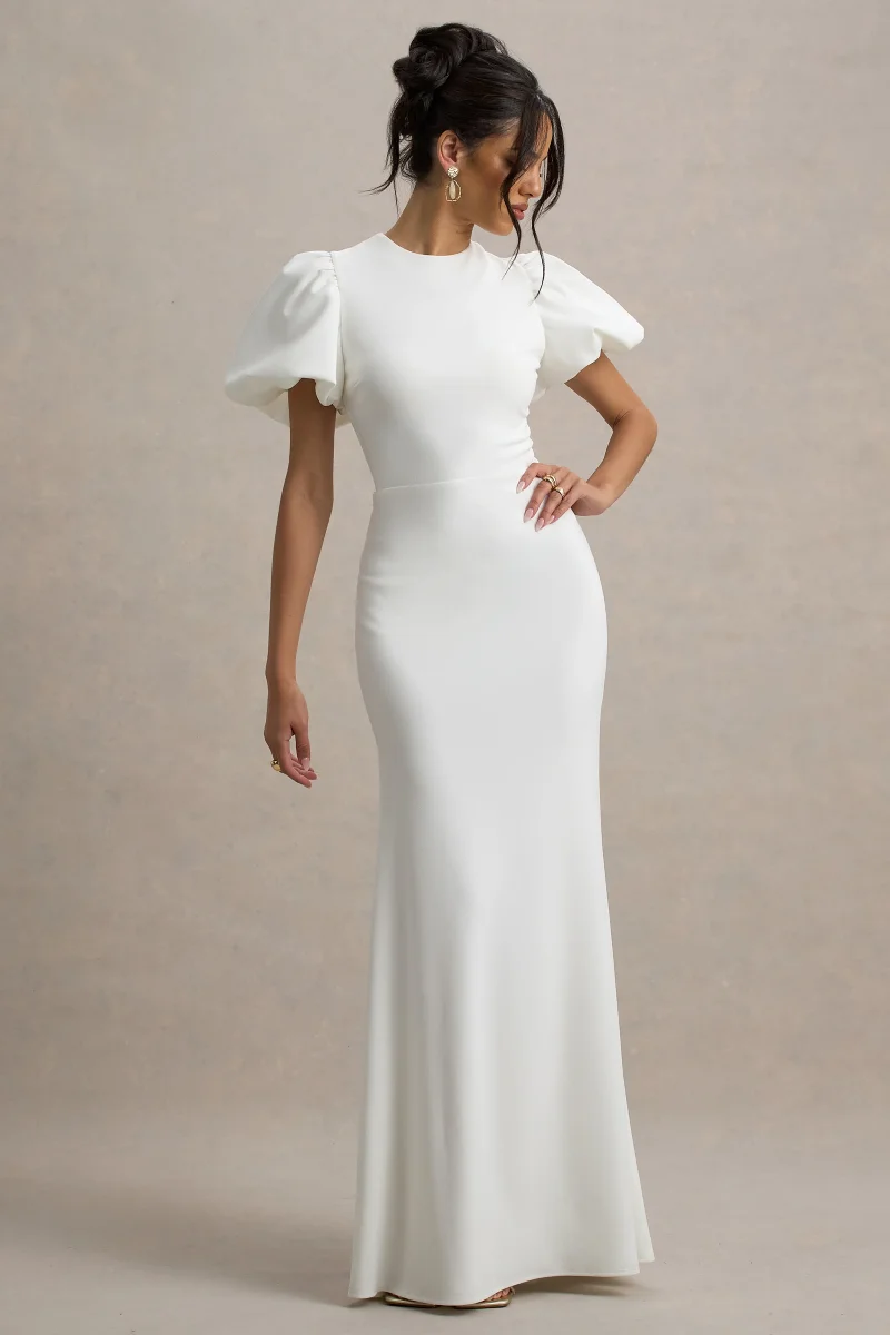 Love Letters | Vestido Largo Blanco Con Mangas Farol - Imagen 6