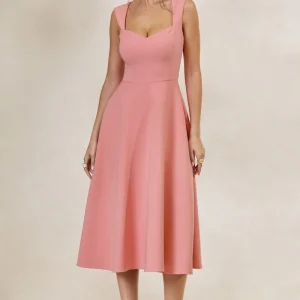 Andromeda | Vestido Midi Coral Con Escote Corazón