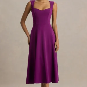 Andromeda | Vestido Midi Ciruela Con Escote Corazón