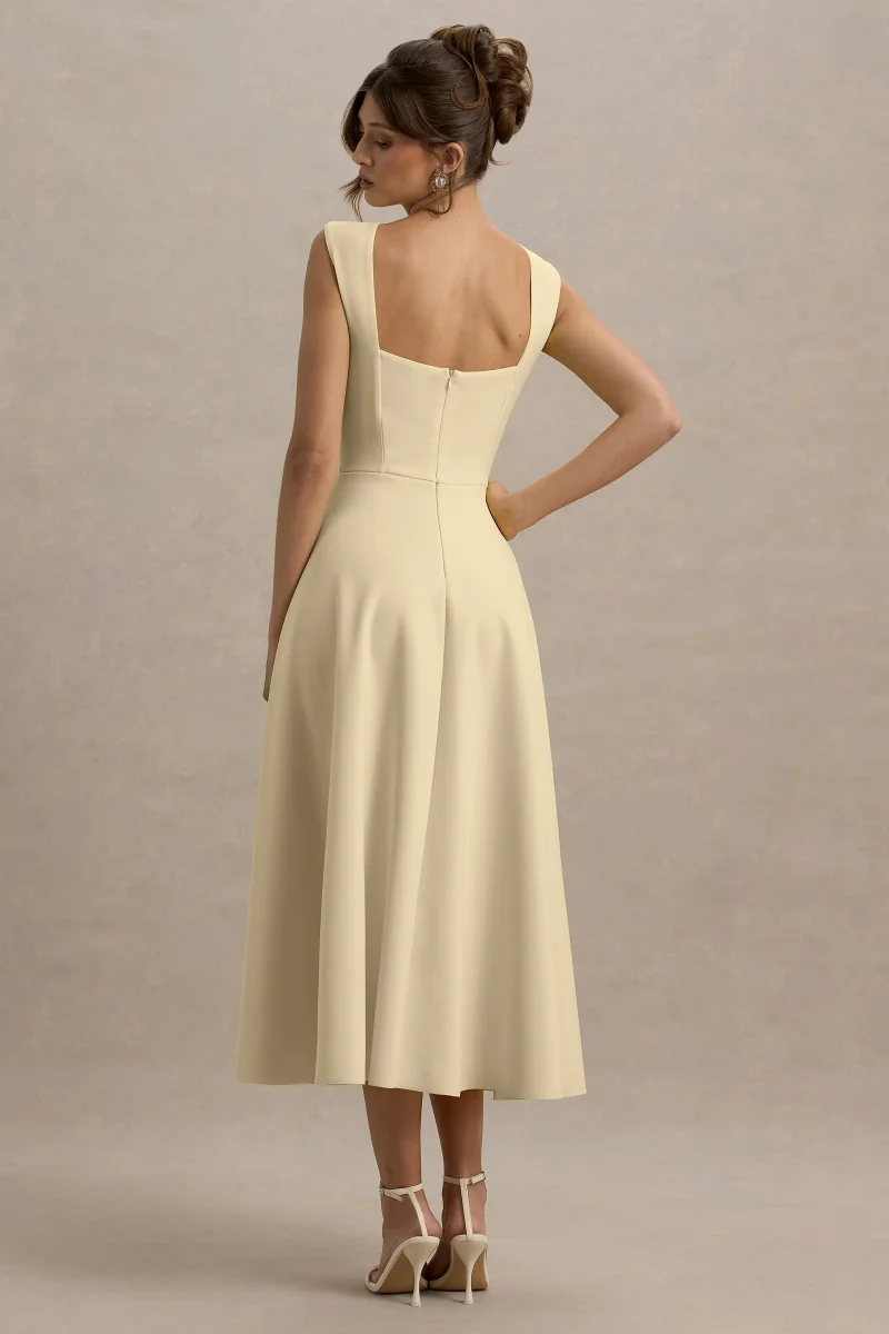 Andromeda | Vestido Midi Amarillo Limón Con Escote Corazón - Imagen 3
