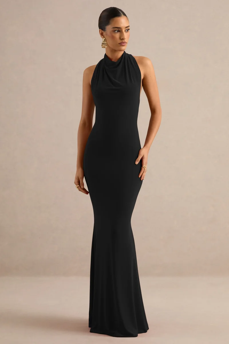 Lyrielle | Vestido Largo Negro Con Escote Halter - Imagen 3