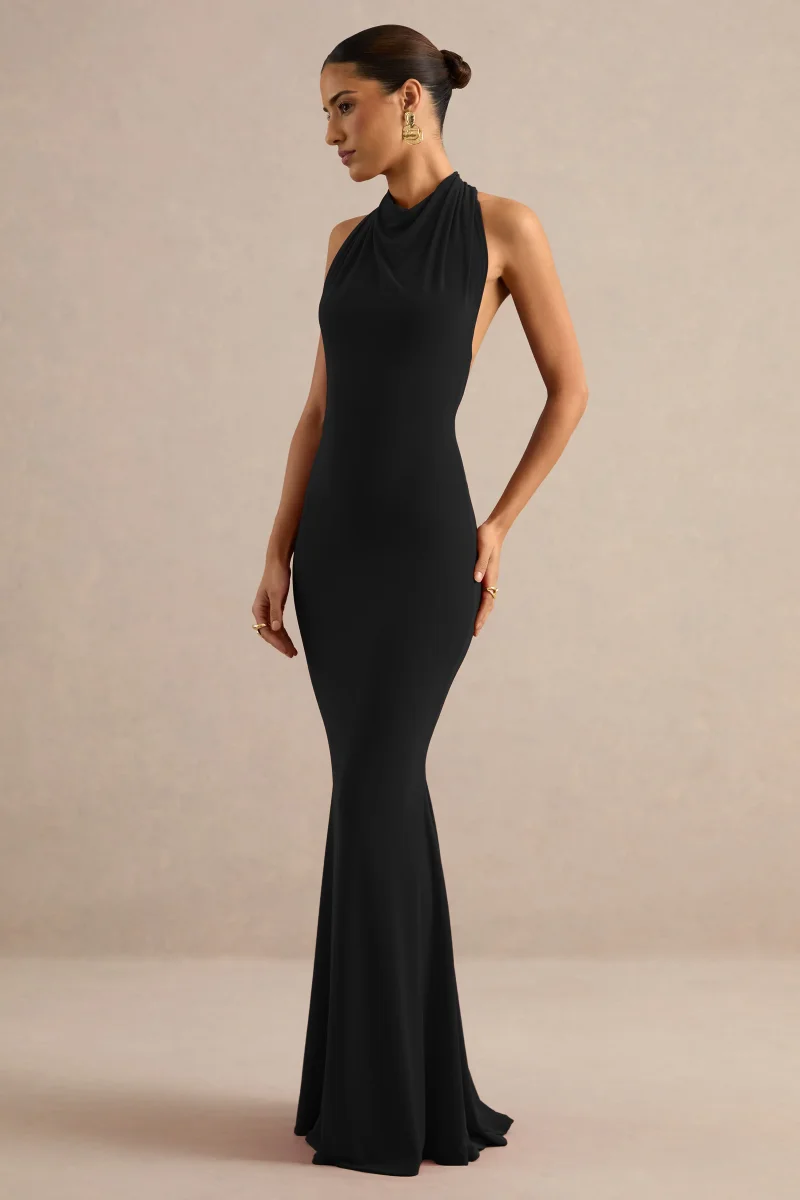 Lyrielle | Vestido Largo Negro Con Escote Halter - Imagen 4