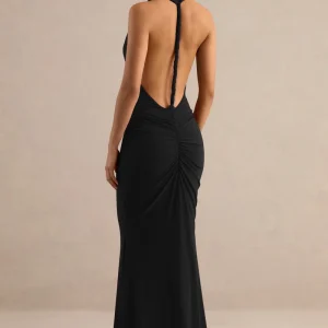 Lyrielle | Vestido Largo Negro Con Escote Halter