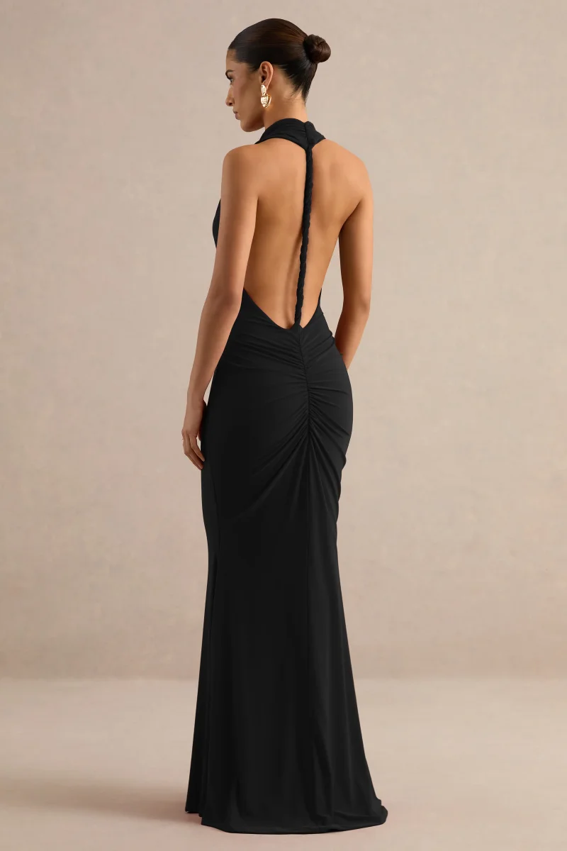 Lyrielle | Vestido Largo Negro Con Escote Halter