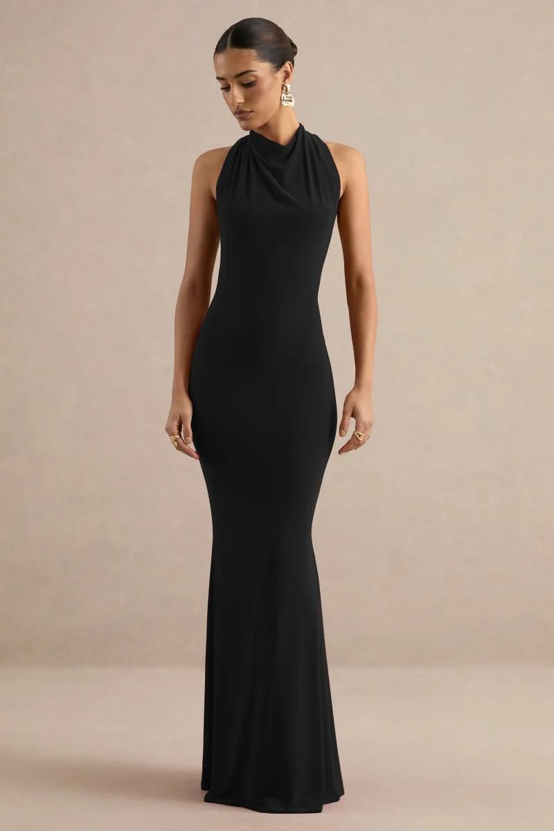 Lyrielle | Vestido Largo Negro Con Escote Halter - Imagen 5