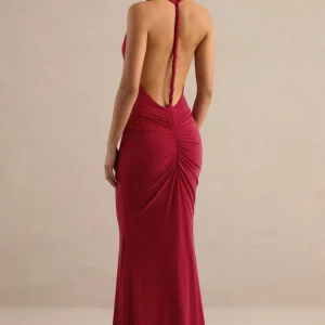 Lyrielle | Vestido Largo Rojo Con Escote Halter