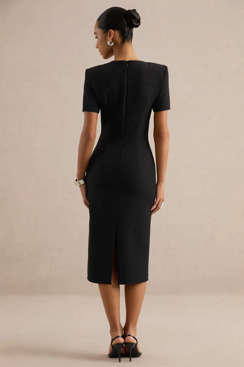 Elisiae | Vestido midi en negro con escote redondo amplio - Imagen 3