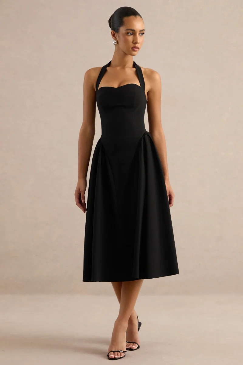 Meriellea | Vestido midi en negro con escote corazón - Imagen 2