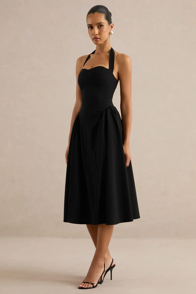 Meriellea | Vestido midi en negro con escote corazón - Imagen 5
