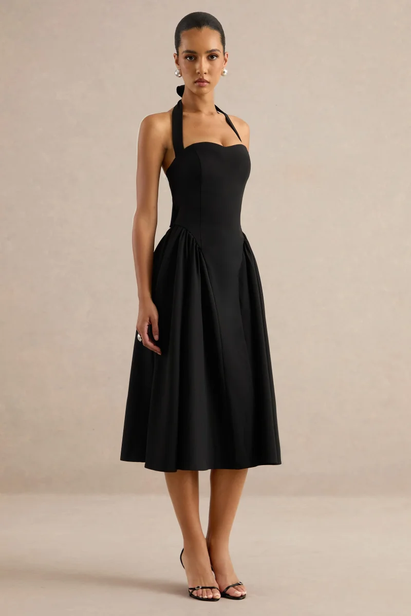 Meriellea | Vestido midi en negro con escote corazón - Imagen 4