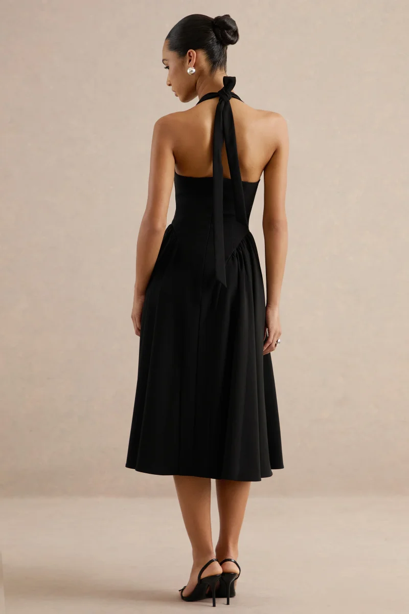 Meriellea | Vestido midi en negro con escote corazón - Imagen 3