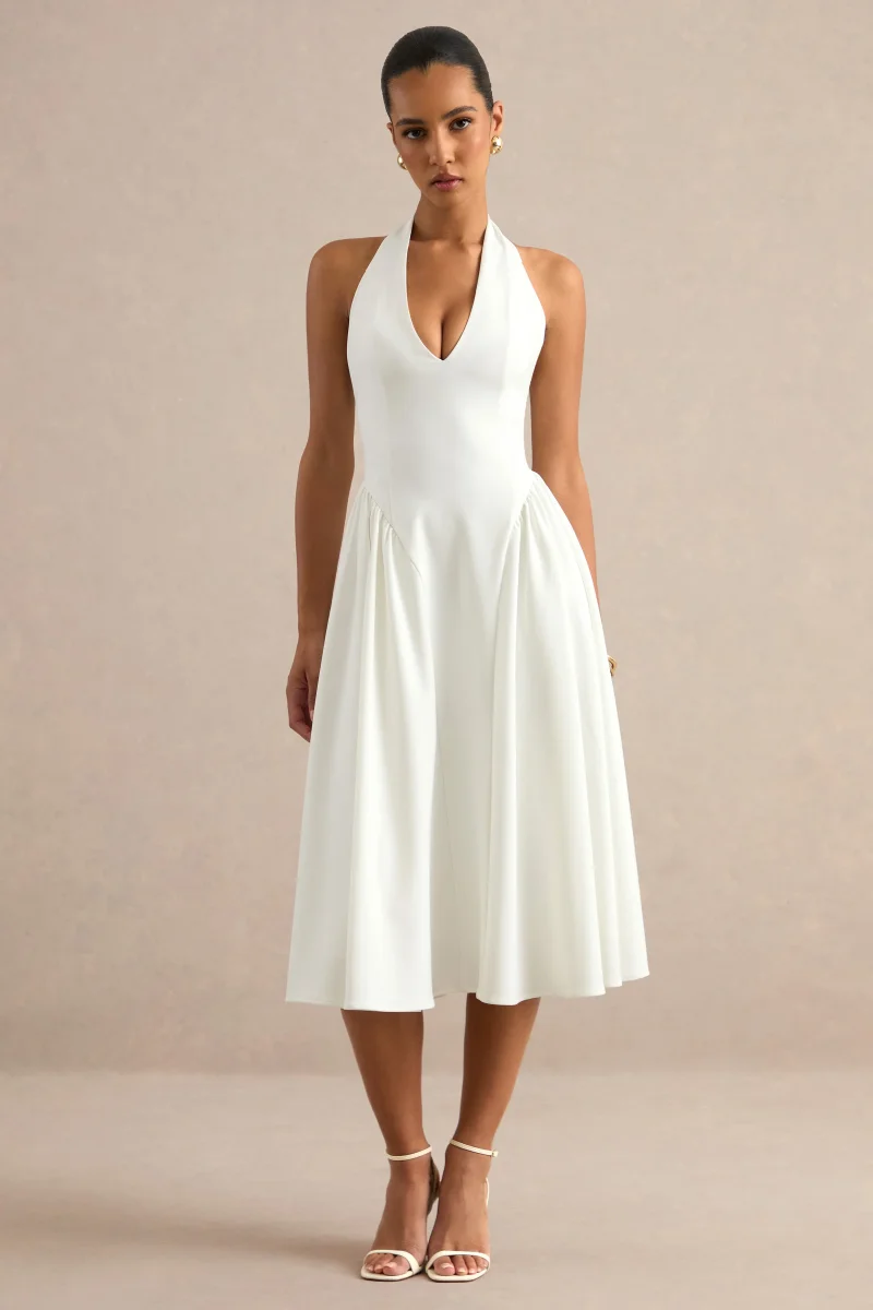 Mirel | Vestido midi en blanco con cuello halter - Imagen 2
