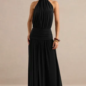 Hilarie | Vestido Largo Negro Con Cuello Halter