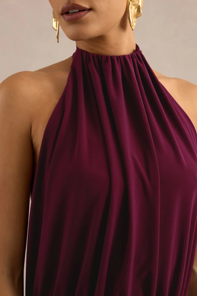 Hilarie | Vestido Largo Burdeos De Cuello Halter - Imagen 7