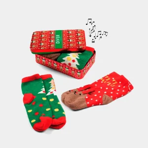 Pack con 2 pares de Calcetines de Navidad de Andar por Casa con Renos y Árboles de Navidad