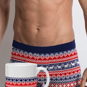 Calzoncillo Boxer Navideño Hombre Cenefa Renos + Taza a Juego