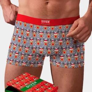 Calzoncillo Boxer Navideño Hombre Renos + Caja de música