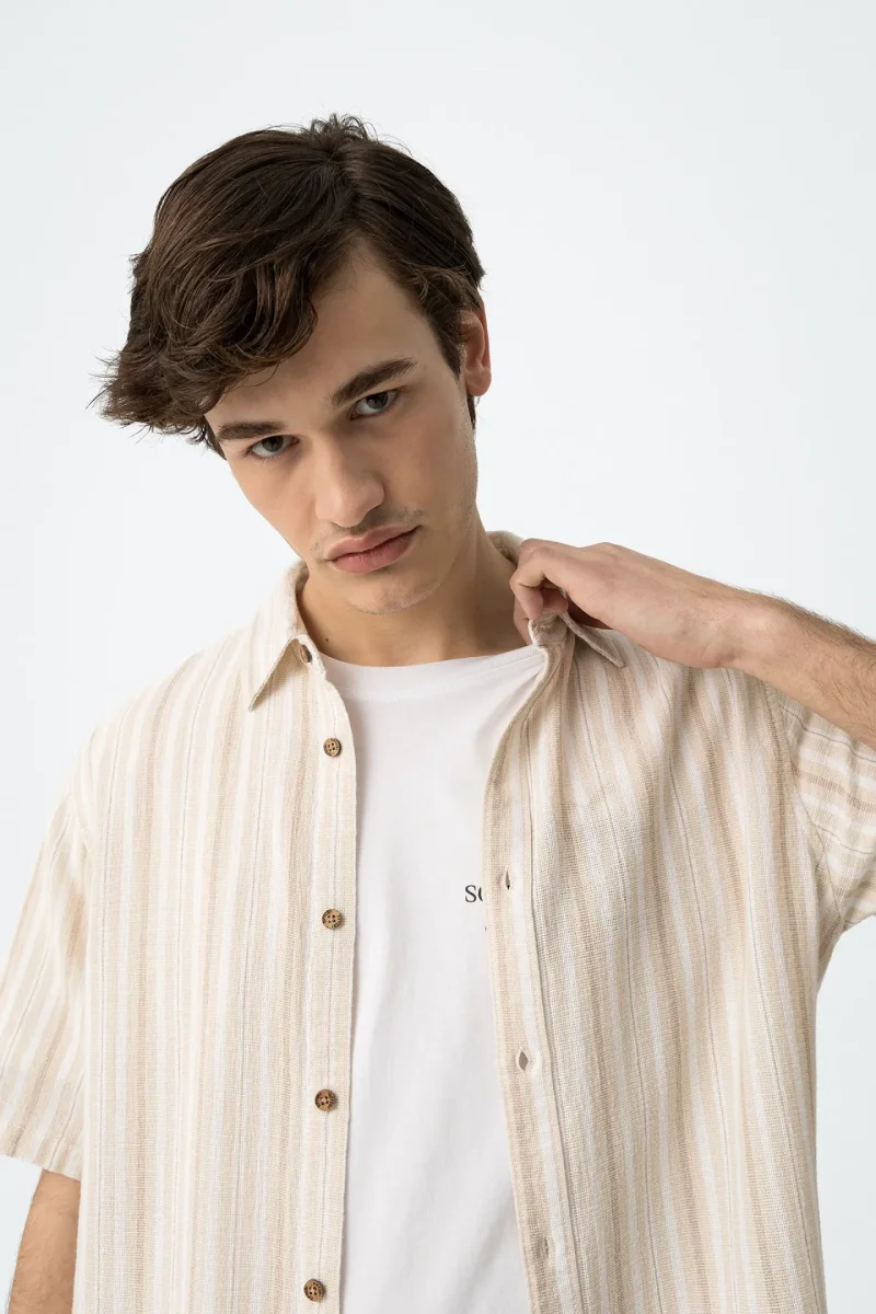 Camisa de Rayas Beige Hombre - Imagen 6