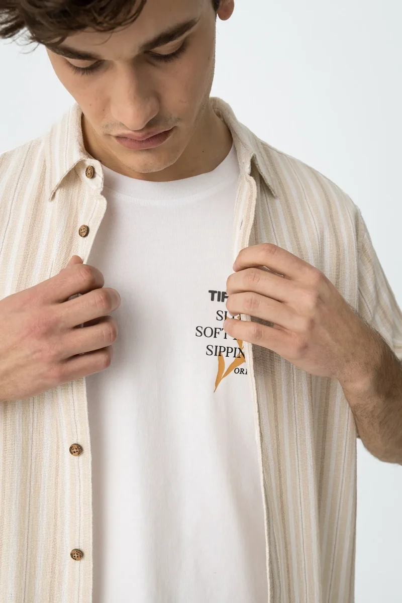 Camisa de Rayas Beige Hombre - Imagen 5