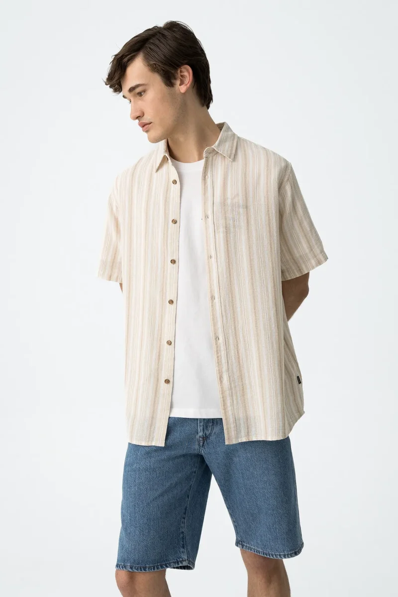 Camisa de Rayas Beige Hombre - Imagen 3