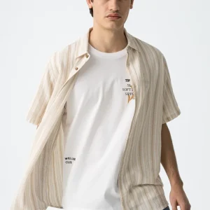 Camisa de Rayas Beige Hombre