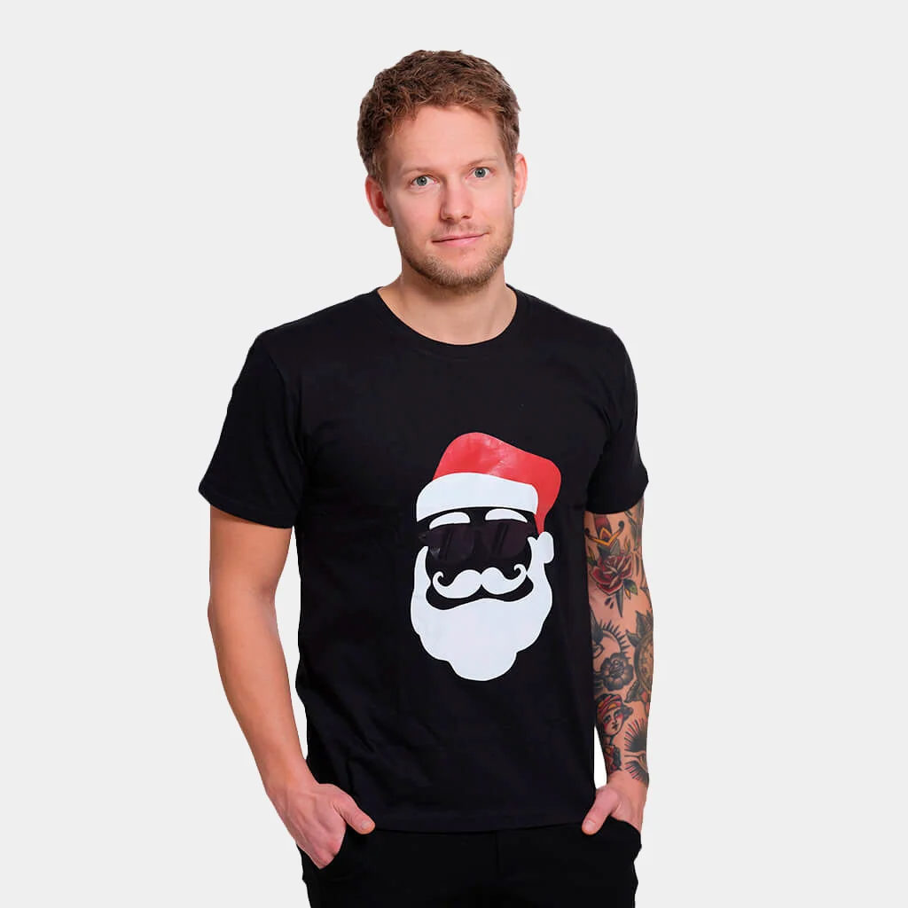 Camiseta de Navidad para Hombre y Mujer Negra con Papá Noel Hípster - Imagen 3