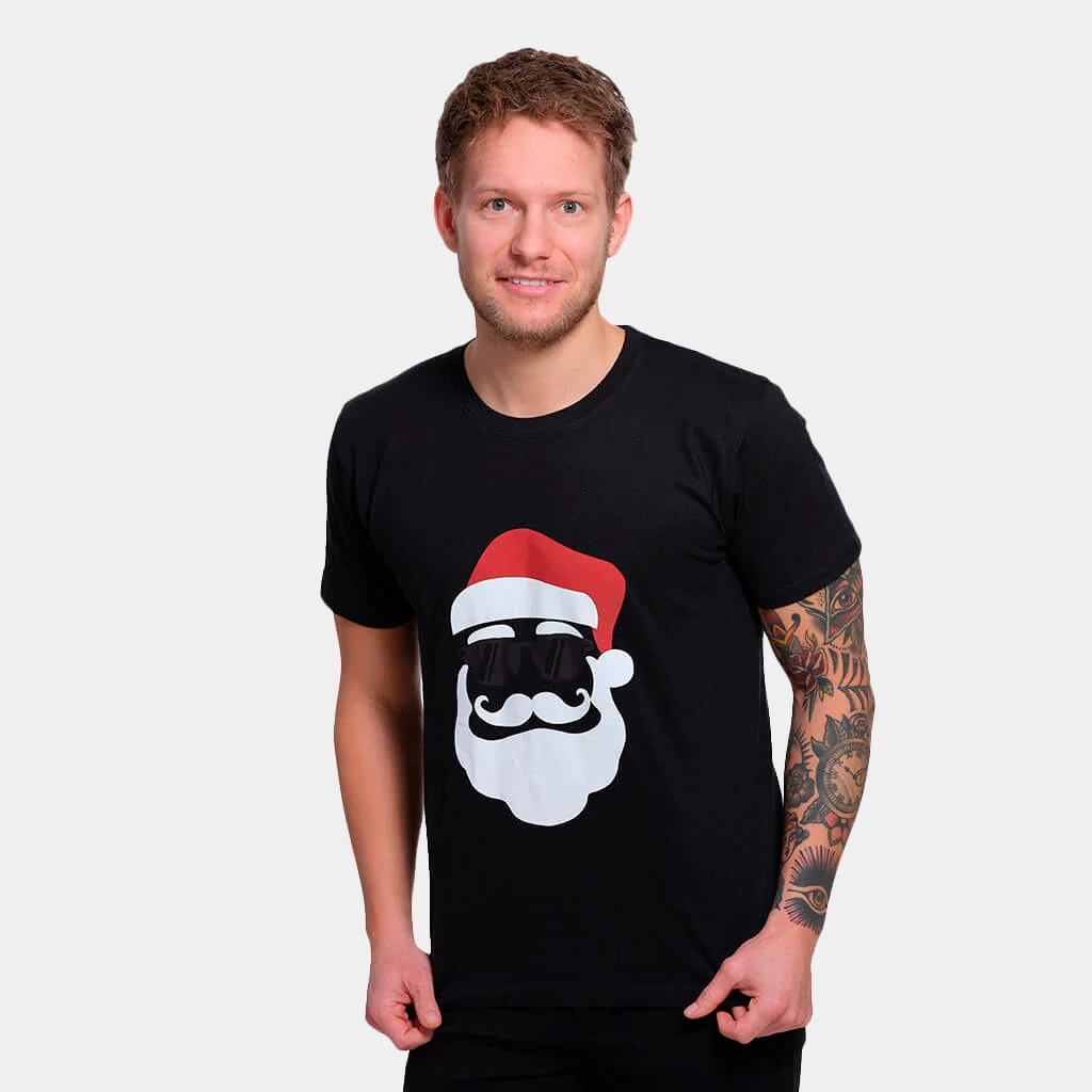 Camiseta de Navidad para Hombre y Mujer Negra con Papá Noel Hípster - Imagen 4