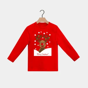 Camiseta de Navidad Manga Larga para Niña y Niño Reno Rudolph