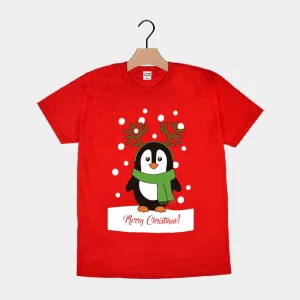 Camiseta de Navidad para Hombre y Mujer Roja con Pingüino