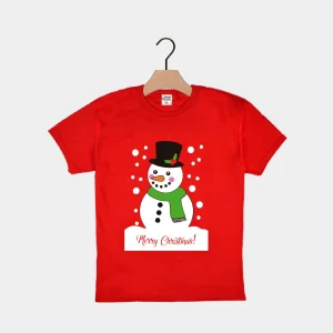 Camiseta de Navidad para Niña y Niño Roja con Muñeco de Nieve