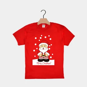 Camiseta de Navidad para Niña y Niño Roja con Papá Noel