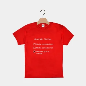 Camiseta de Navidad para Niña y Niño Roja Querido Santa