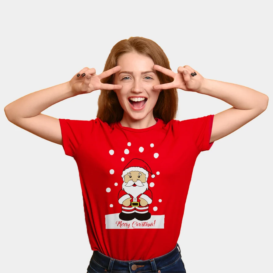 Camiseta de Navidad para Familia Roja con Papá Noel - Imagen 3