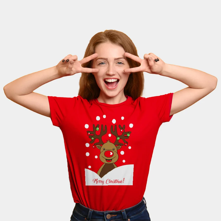 Camiseta de Navidad para Hombre y Mujer Roja Reno Rudolph - Imagen 3