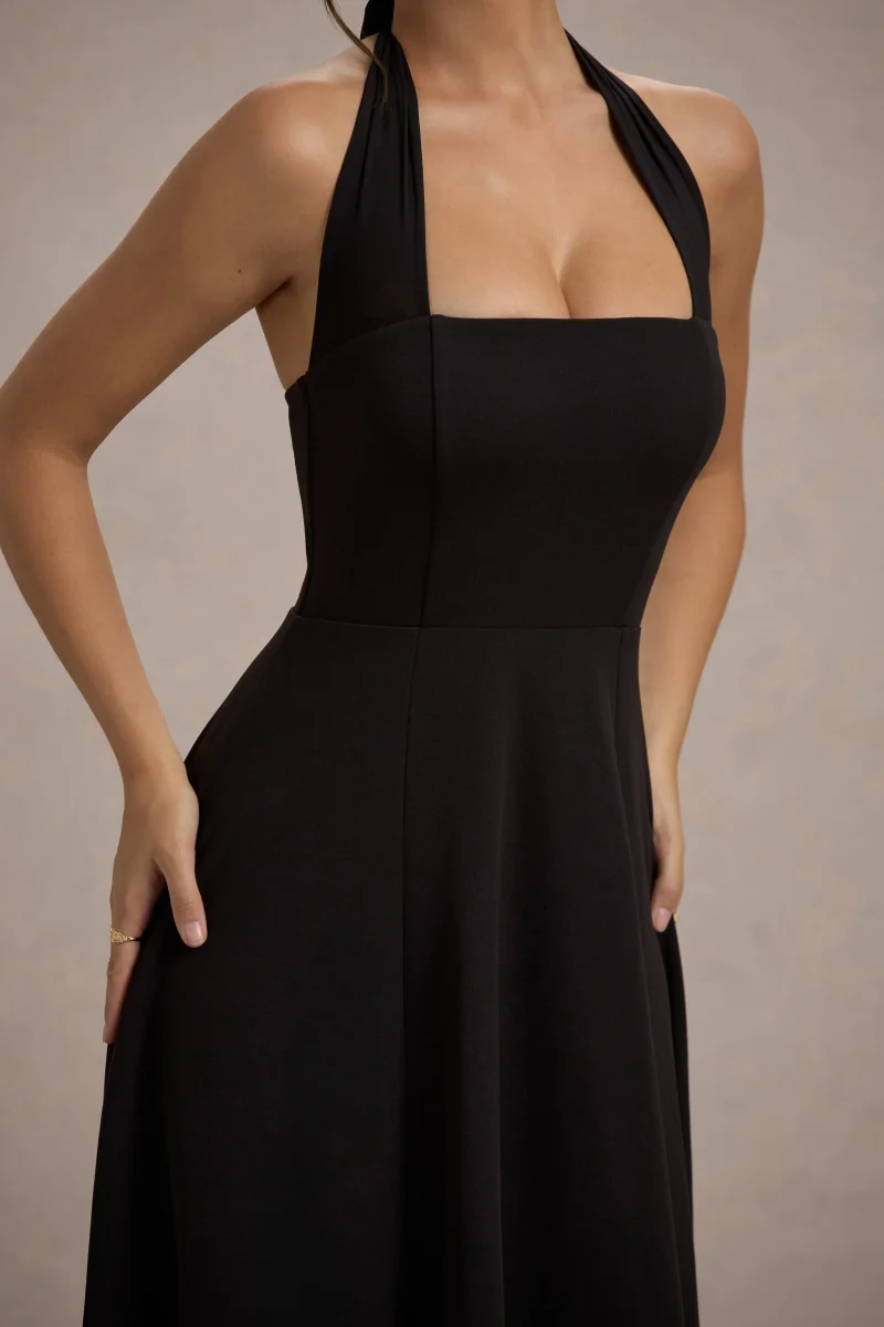 Auburn | Vestido Midi Negro con falda voluminosa y atado al cuello - Imagen 5