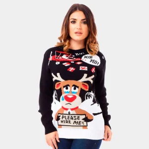 Jersey de Navidad Papá Noel y Reno Buscando Trabajo