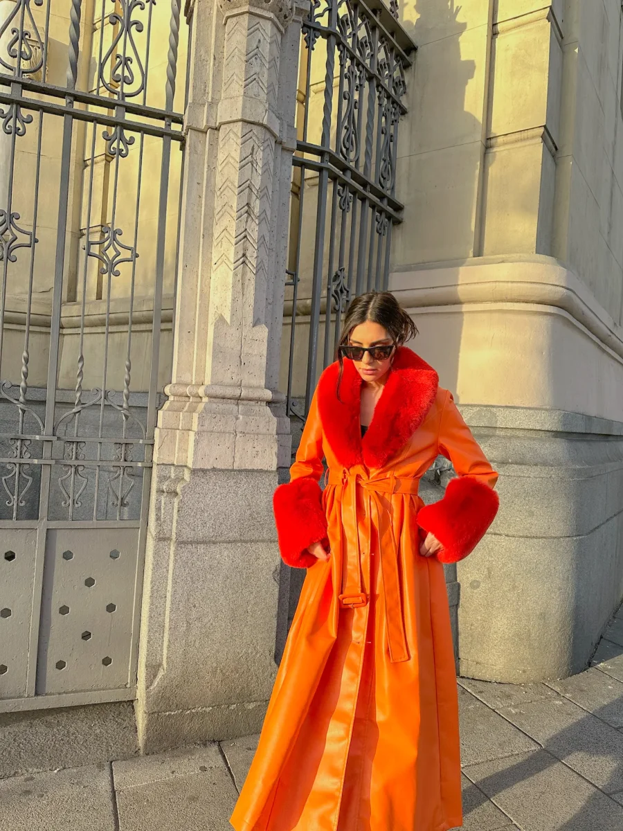 Abrigo vegano estrella long naranja - Imagen 7
