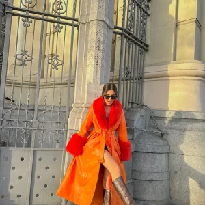 Abrigo vegano estrella long naranja