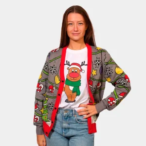 Jersey de Navidad Cárdigan Árbol y Muñeco de Nieve